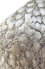 1960s Unlabeled Ivory Silk Dress w Chenille Applique & Beading Detail