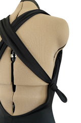 Early 1980s Giorgio Sant' Angelo Black Plunge Jersey Jumpsuit w Balloon Bottoms & Bare Back