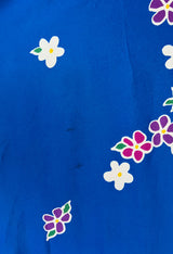 Spring 1982 Oscar de la Renta Blue Floral Silk Caftan Dress w Red Edging Detail