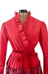 Fall 1973 Louis Mies Possible Yves Saint Laurent Haute Couture Pink & Red Tiered Silk Dress