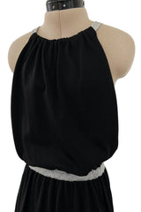 1970s Goldworm Black Knit Backless Dress w Silver Metallic Straps & Elastic Waist
