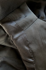 Exceptional Late 1970s Ady Couture Lausanne Black Silk Dress w Dramatic Wide Collar Shoulder Wrap