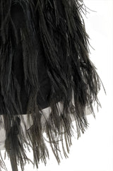 Fabulous Early 1960s Jean Louis Black Silk Chiffon Dress w Elaborate Feather Detailed Skirt