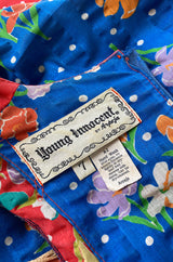 1960s Young Innocents by Arpeja Red & Blue Cotton Floral Print Caftan Dress