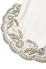 1990s Valentino Trained Backless Ivory Silk Dress w Sequin & Bead Detail