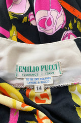 1960s Emilio Pucci Prettiest Pink Floral Print & Black Silk Jersey Dress