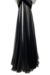 Stunning Spring 1986 Jacqueline de Ribes Black & Ivory Bias Cut Silk Chiffon Dress