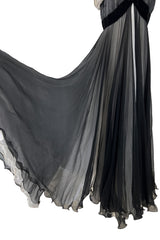 Stunning Spring 1986 Jacqueline de Ribes Black & Ivory Bias Cut Silk Chiffon Dress