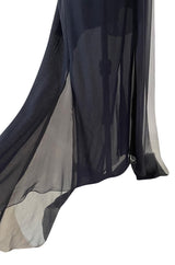 Fabulous 2002 Chanel Cruise Collection Stretch Jersey & Draped Silk Chiffon Midnight Blue Dress