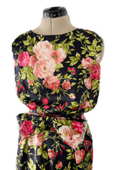 Gorgeous 1950s Fused Chenille Flowers on Silk Dress w Ostrich Feather Trim Jacket