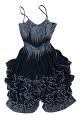 Late 1970s Oleg Cassini Extensively Beaded & Panelled Skirt Black Silk Chiffon Dress