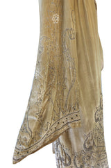 Exceptional 1920s Gold Silk Velvet Beaded Art Deco Wide Sleeve Coat