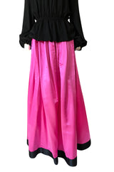 Fall 1977 Bill Blass Couture Full Pink Silk Satin Skirt & Black Top Dress Set