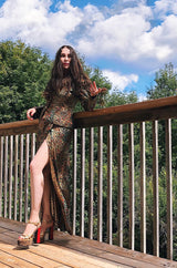 Fall 1989 Bill Blass Gold Silk Lame Leopard Evening Jacket & Skirt Suit