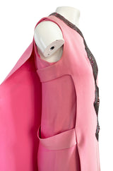 Documented 1969 Pierre Cardin Couture Pink Silk Crepe Diamond Beaded Dress w Overlay