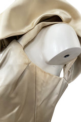 1980s Jacqueline De Ribes Ivory Silk Satin Dress w Amazing Sleeves
