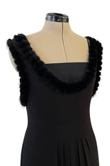 Gorgeous Fall 2003 Chanel by Karl Lagerfeld Black Silk Chiffon Dress Set w Fur Trim