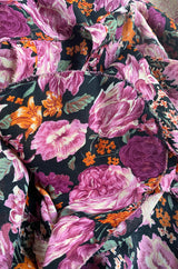 Pristine 1970s Jean-Louis Scherrer Haute Couture Pink Floral Print Silk Dress w Banded Waist