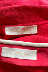 1980s Valentino Textured Wool Long Cut Jacket & Skirt Set in a Vivid Coral w Cream Trim