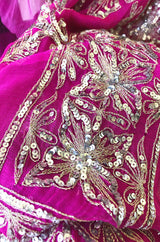 c1969 Thea Porter Couture Gold Brocade & Silver Metal Embroidered Fuchsia Dress