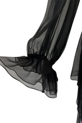 Incredible Fall 1993 Yves Saint Laurent Runway Black Silk Chiffon Dress W Ruffle Full Sleeves