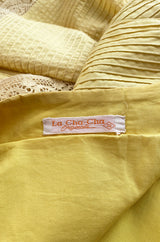 1960s Yellow Mexican Pin Tuck Dress w Extraordinary Bell Sleeve Detail