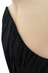 Fabulous Late 1970s James Galanos Intricate Flute Pleated Black Silk Jersey One Shoulder Dress