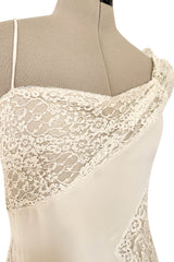Romantic 2007 Valentino Ivory Silk Chiffon & Lace One Shoulder Bias Cut Dress