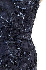 Extraordinary Spring 1984 John Anthony Couture Strapless Blue Sequin Detailed Netted Lace Dress