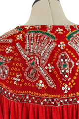 Spectacular 1970s Louis Feraud Haute Couture Orange Red Caftan Sequin Dress