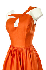 1980s Thierry Mugler One Shoulder Sculpted Orange Cotton Dress