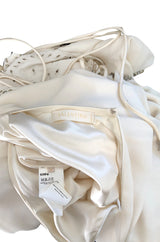 1990s Valentino Trained Backless Ivory Silk Dress w Sequin & Bead Detail