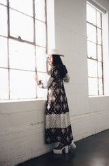 1971 Thea Porter Brocaded Cotton Gauze & Lace Flounce Dress