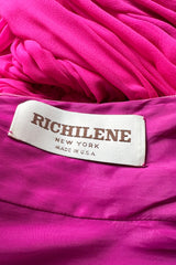 Gorgeous 1980s Richeline 'Valentino' Pink Silk Chiffon Dress w Full Sleeves & Plunge Front