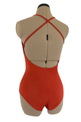 Original 1987 Danskins Deep Rust Coloured Stretch Jersey Bodysuit & Wrap Skirt