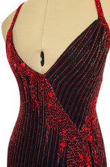 Cosmo Cover Documented Fall 1983 Bob Mackie Couture Red Glass Beaded & Silk Chiffon Halter Back Dress