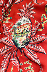 Rare 1930s 1940s Hawaiian Novelty Print Sarong & Halter Set w Fused Sequins