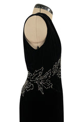 Rare 1920s 1930s Unlabeled Silk Velvet Dress w Rhinestones & Matching Open Shoulder Jacket