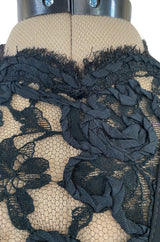 1990s Geoffrey Beene Black Ribbon Net Lace Dress w Nude Interior & Tied Panel Detailing
