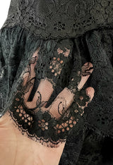Magnificent 1980s Arnold Scaasi Couture Strapless Tiered Black French Lace Dress