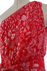 Spectacular 1980s Salvatore Ferragamo Red Glass Beaded One Shoulder Dress