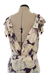 Rare Dated 1934 Bias Cut Soft Purple and Ivory Floral Print Silk Dress & Jacket w MOP Belt