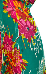 Documented 1973 Scott Barrie Pink & Green Floral Backless Silk Chiffon Dress