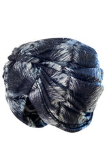 1960s La Mendola Grey Toned Feather Print Dress Cape & Turban Set