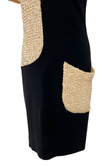 Runway Spring 1991 Karl Lagerfeld Black Crepe & Creamy Ivory Sequin Dress w Pocket