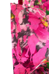 Gorgeous 1960s Jean Louis Pink w Green Floral Raised Silk Brocade Midi Dress