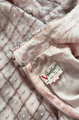 1960s Valentina Inc Pink Beaded Shift Dress w Front Collar Detailing