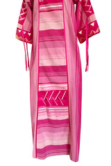 1960s Josefa Hand Made Mexico Pink Caftan Dress w Embroidery & Ribbon Details