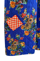 Rare 1971 Marion Foale and Sally Tuffin Blue Floral & Red Checked Pant Jacket & Hat Set