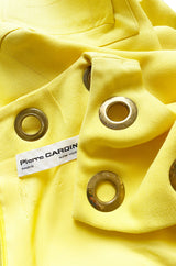 1960s Pierre Cardin Couture Bright Sunny Yellow Tunic & Hot Pant w Open Metal Grommets
